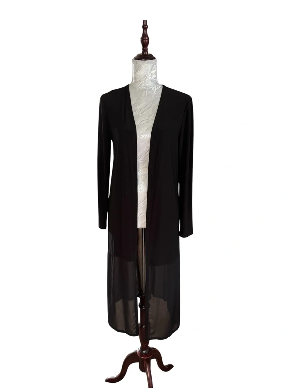 Joseph Ribkoff Black Long Open-Front Sheer-Hem Cardigan
